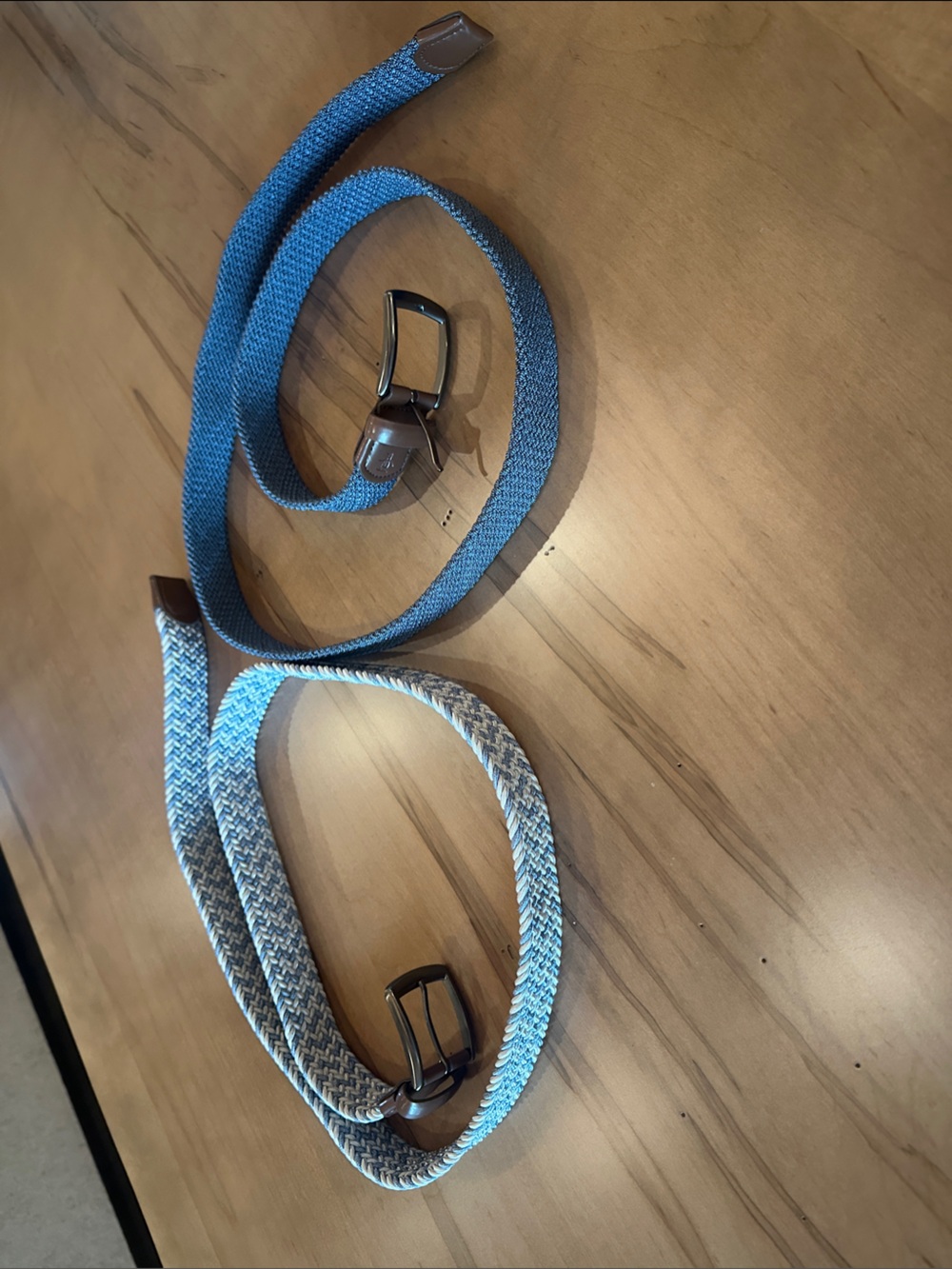 Men's Woven Blue Stretch Belts with Leather Trim -set of 2